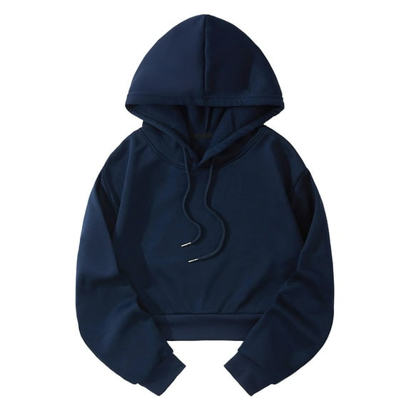 ZHOUCHANKIDS Women's Relaxed Hoodie Women's Hoodies & Sweatshirts Casual Solid Hooded Loose Sweatshirt Strap Split Long Sleeve Navy M