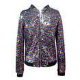 thumbnail image 1 of ZHOUCHANKIDS Women's Sequin Jackets Sparkly Glitter Long Sleeve Front Zip Bomber Blazers Party Black S, 1 of 2