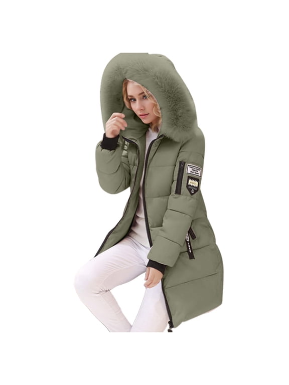 Women's Slim Fit Mid Length Winter Padded Jacket Down Alternative Insulated Plus Size Coat Green XXL