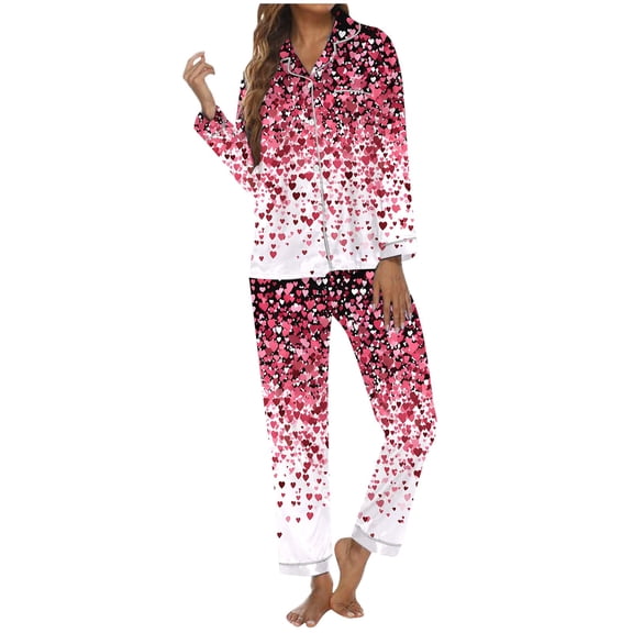ZHOUCHANKIDS Women's Soft Long Sleeve Pajama Set Cozy Sleepwear Loungewear Nightwear Two Piece Outfit For Valentine's Day And Home White S