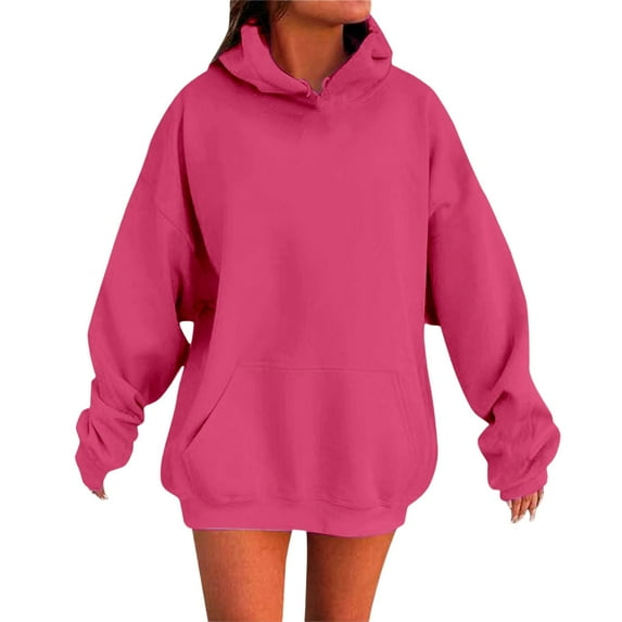 ZHOUCHANKIDS Women's Solid Color Drop Shoulder Hoodie with Pockets Comfortable Stylish Casual Sweatshirt Top for Everyday Wear RD2 XXXXL