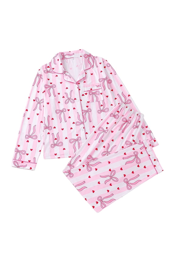 Women's Valentine's Day Pajama Sets Floral Print Long Sleeve Button Down Sleepwear Set Soft Comfortable Pajamas For Women Cozy Nightwear And Home Relaxation White XL