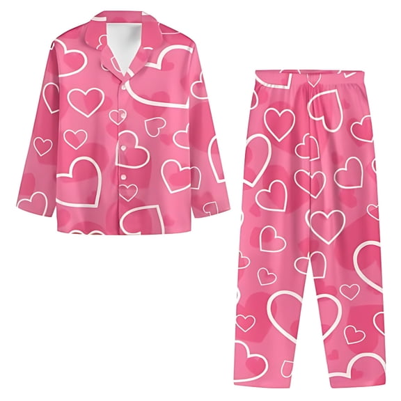 ZHOUCHANKIDS Women's Valentine's Day Pajama Sets Valentine's Day Floral Print Sleepwear Set Long Sleeve Top and Soft Pants for Cozy Nighttime Relaxation Pink S