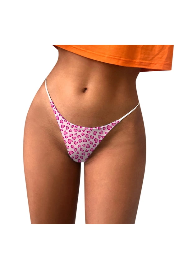 Women's Valentine's Day Printed Thong Panties Breathable Soft Comfortable Underwear for Her Hot Pink S