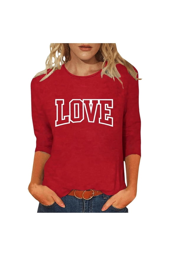 Women's Valentine's Day T-Shirts Fashion Casual Short Sleeve V Neck Blouse Top With Heart Print For Valentine's Day And Everyday Wear Red S