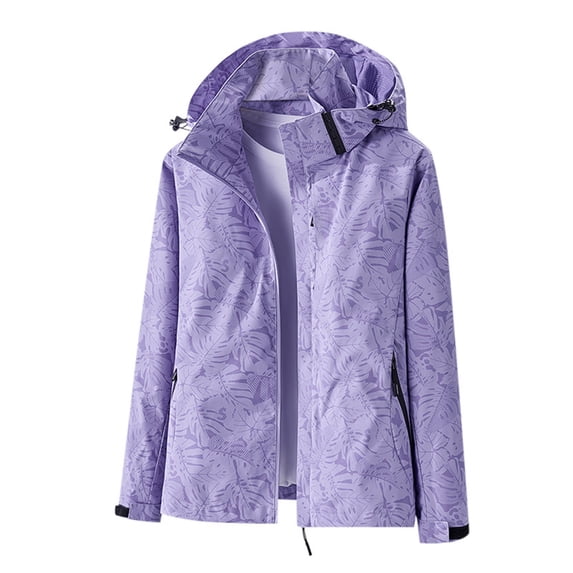 ZHOUCHANKIDS Women's Waterproof Rain Jacket,Lightweight Windproof Full Zip Women's Packable Fall Raincoat Windbreaker with Hood Purple XXL