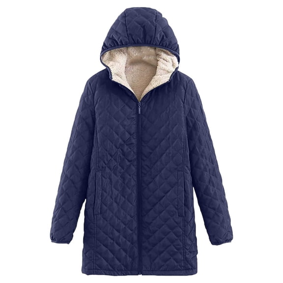 ZHOUCHANKIDS Women's Winter Lined Hooded Coat Long Sleeve Mid Length Outerwear Warm Insulated Jacket For Cold Weather Casual Fashion Navy XXXL