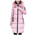 thumbnail image 1 of ZHOUCHANKIDS Women's Winter Mid-Length Down Padded Jacket with Slim Waist Belt and Hooded Design for Cold Weather Pink L, 1 of 4