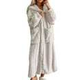 thumbnail image 1 of ZHOUCHANKIDS Womens Bathrobe Plush , Soft Flannel Pajama Long Sleeve Hooded Sleepwear, Casual Winter Warm Nightgown for Women with Pockets White 2, 1 of 7