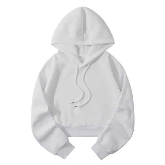 ZHOUCHANKIDS Womens Daily Wear Hoodie Women's Hoodies & Sweatshirts Casual Solid Hooded Loose Sweatshirt Strap Split Long Sleeve White L