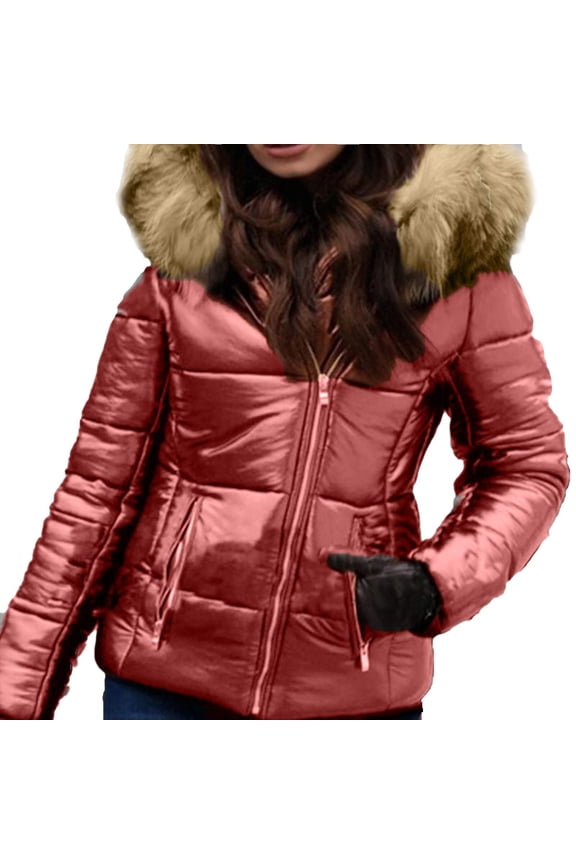 Womens Lightweight Puffer Jacket, Winter Coats for Women Warm Quilted Bubble Padded Hood Coat Orange L