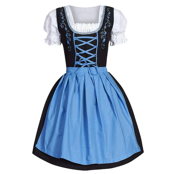 ZHOUCHANKIDS Womens Oktoberfest Costume Dirndl Dresses Set Oktoberfest Dress Up Outfits Bavarian Costume for Halloween Blue XXL