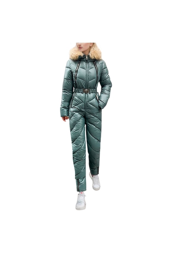 Womens Onesie Ski Suit Winter Outdoor Sports Waterproof Snowsuit Jumpsuits Jacket Green M