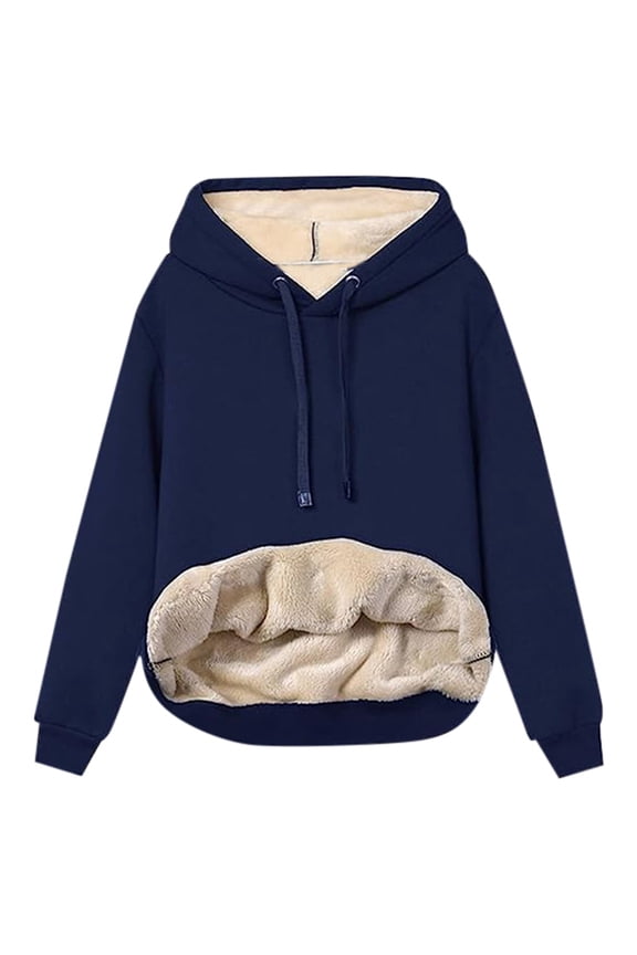 Yoga Class Ladies' Hooded Sweatshirt Women's Warm Lamb Pocket Hooded Sports Hoodie Jacket for Blue S