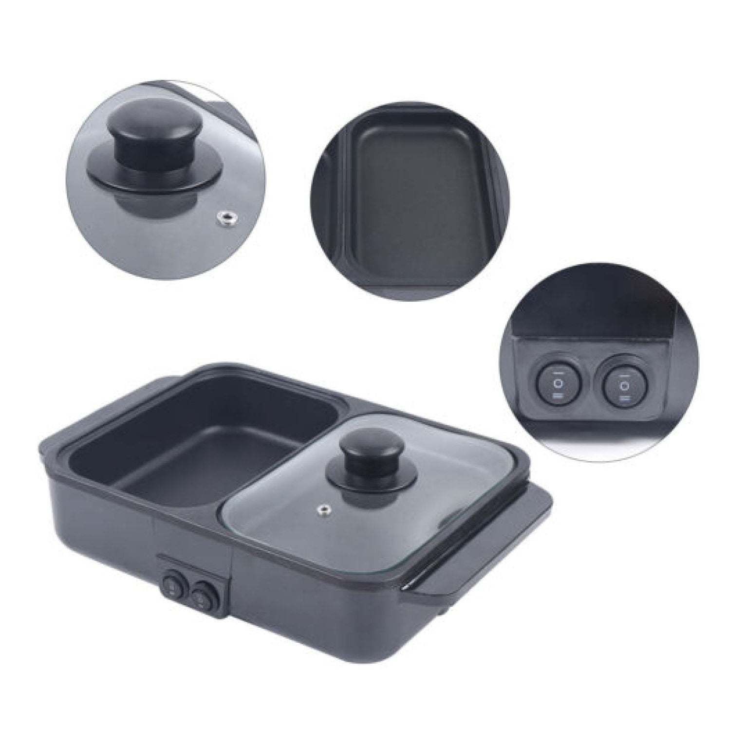 Black Stainless Steel Smokeless Electric Hot Pot BBQ Grill