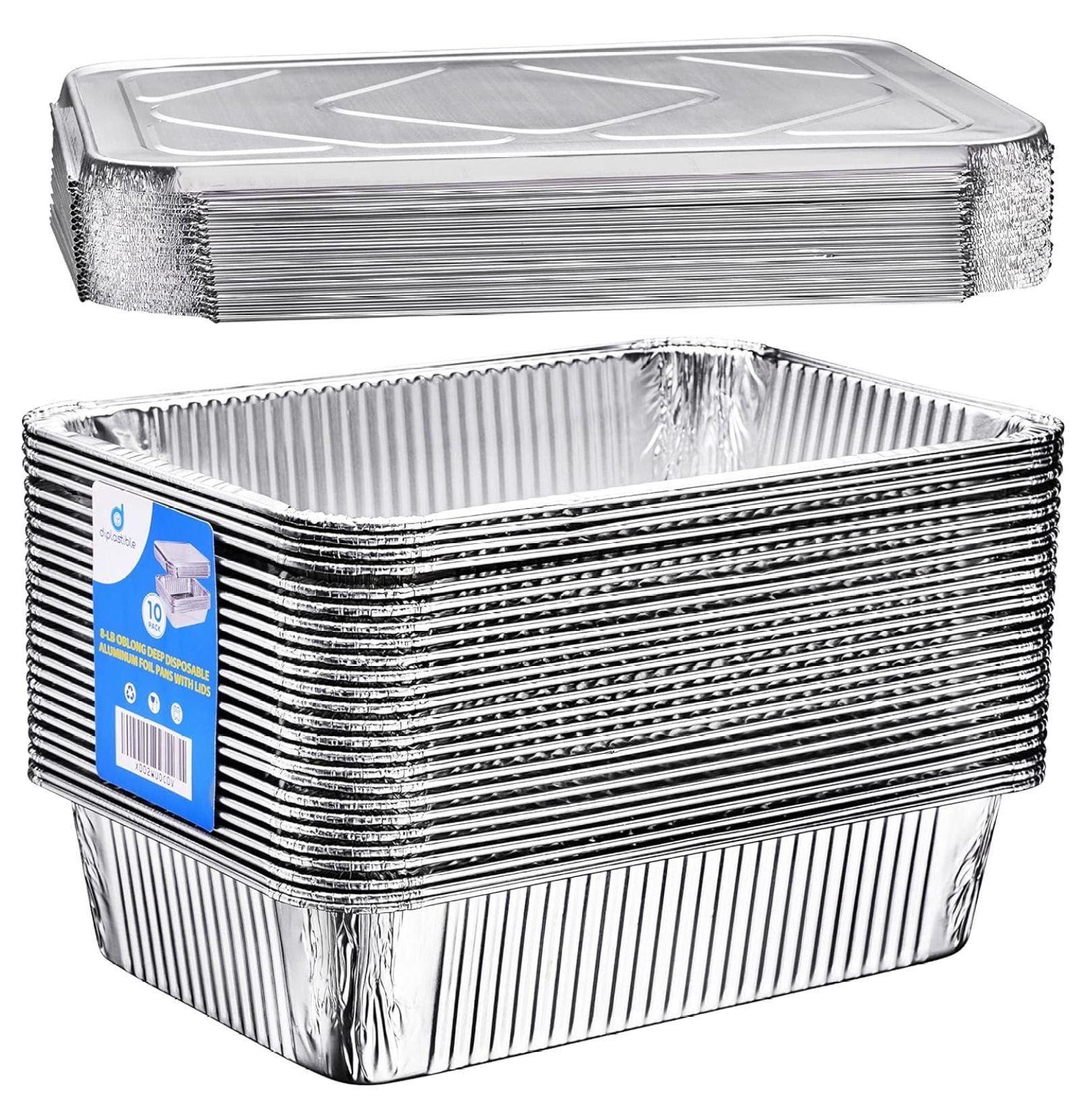 ZHOUJIA Oblong Disposable Aluminum Pans with Lids - 50 Pack - 11x7x3 in