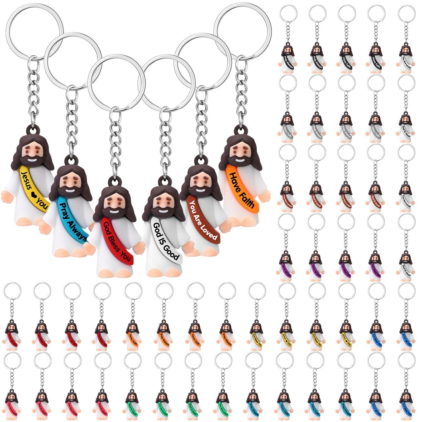 Religouse Keychains ZHOULONGG 48 Pcs Jesus Toys Figurine Christian Keychain Jesus Doll ...