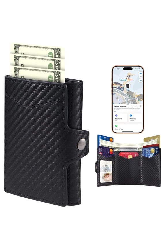 Wallet for Men, Slim RFID Blocking Trifold Wallet, Smart Wallet with Location Tracking, Apple Find My Wallet with ID Window 8 Cards Cash Slot Gift Box A101