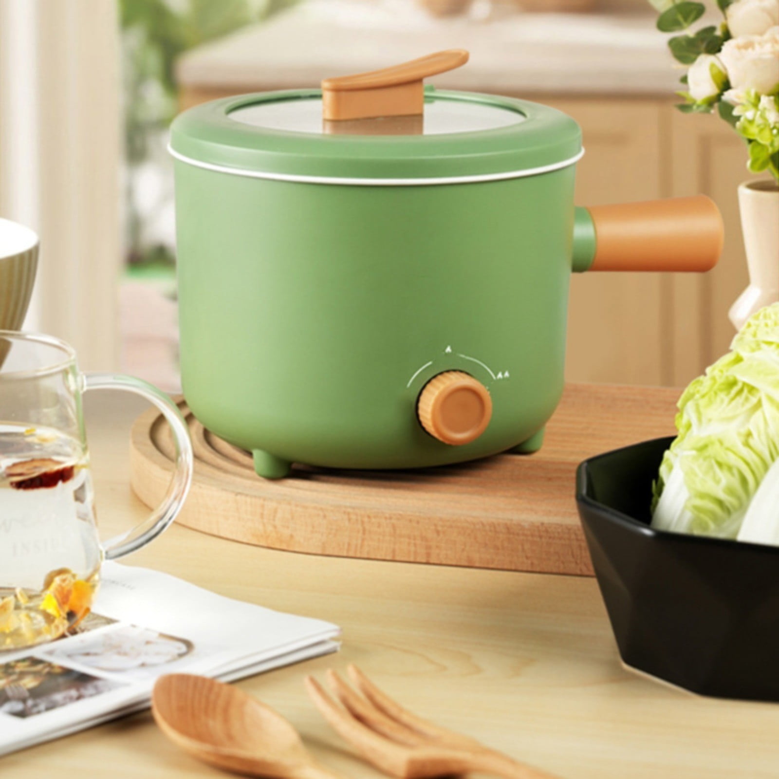 ZHOUR Multifunctional Electric Cooking Pot NonStick Mini Hot Pot Cooker with Handle; 2 Gear