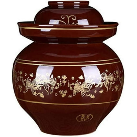 ZHOUXIAO Traditional Oriental Rustic Ceramic Fermentation Jar, Large (6KG) with Water Seal Airlock Lid, Fermenting Jar for Kimchi, Kombucha, Pickles & More