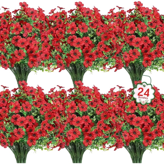 ZHOUYIYI 24 Bundles Artificial Fall Flowers for Outdoors, Fake Mums Silk Flowers UV Resistant Faux Plastic Plants for Garden Porch Farmhouse Autumn Harvest Thanksgiving Home Decor, Orange Yellow