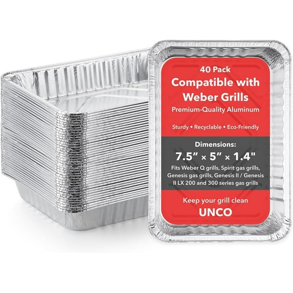 ZHOUYIYI- Grill Drip Pans Aluminum, 7.5”x5”, 22 pcs, Compatible with Weber Spirit Series, Genesis Series, Q Series Grills, Drip Pan Liners, Grease Pan Liner, Grill Drip Pans for Outdoor Grill