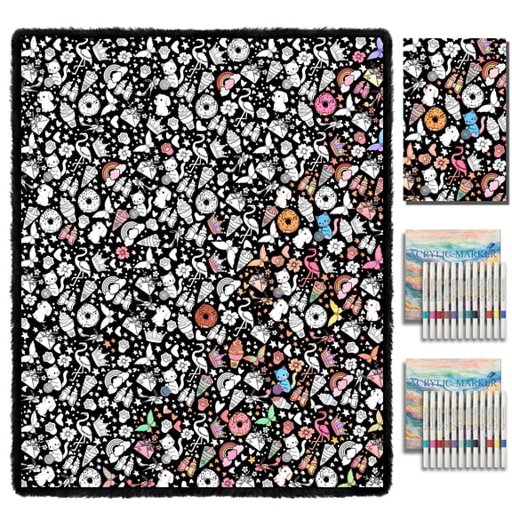 ZHOYIMIMI Coloring Blanket for Kids & Adults, 50" x 60", 24 Markers, Fun Creative Set for Everyday Use & Home Decor (Animal)