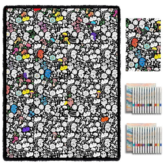 ZHOYIMIMI Coloring Blanket for Kids & Adults, 50" x 60", 24 Markers, Fun Creative Set for Everyday Use & Home Decor