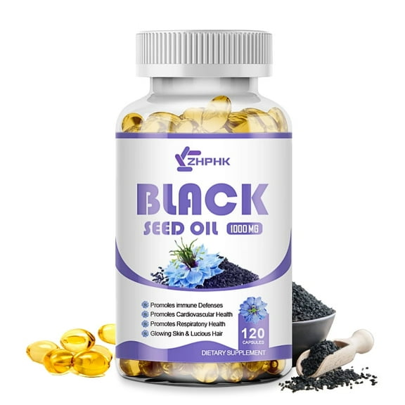 ZHPHK Black Seed Oil -1000mg Skin Health Cold-Pressed Nigella Sativa Producing Pure Black Cumin Seed Oil with Vitamin E , 120 Softgel Capsules