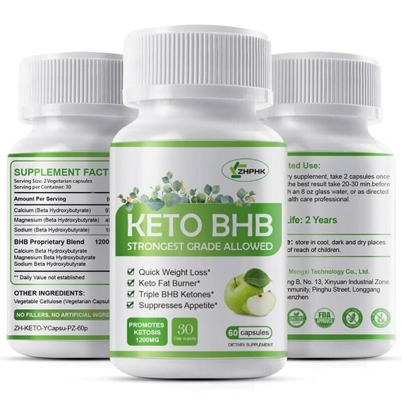 ZHPHK Keto BHB Diet Strongest Supplement Lose Weight Fat Burner Appetite Suppressant 60 Capsules