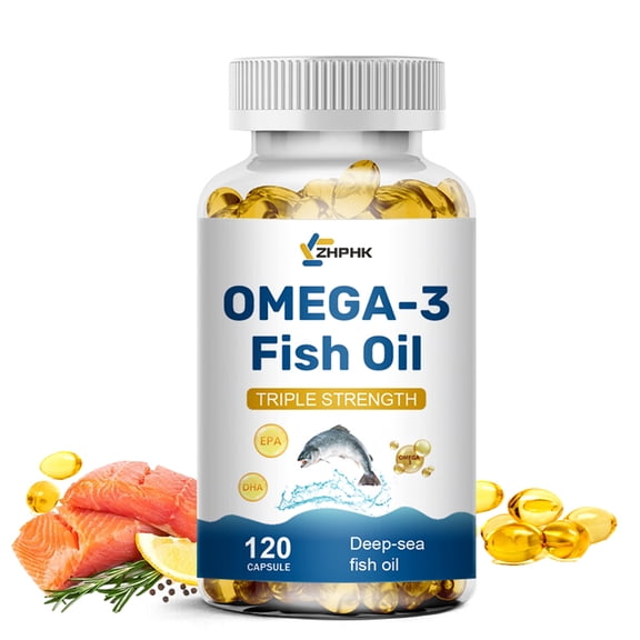 ZHPHK Omega 3 Fish Oil Triple Strength, with EPA & DHA Burpless Fish Oil Supplement, for Heart & Brain Health, 120 Softgels