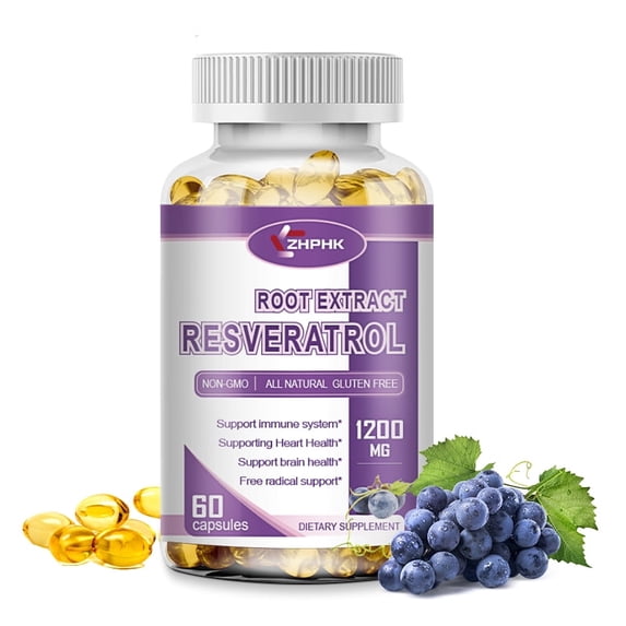 ZHPHK Resveratrol Extract Supplement 1200mg Antioxidant Supplement Anti-Aging & Immune System 60 Capsules