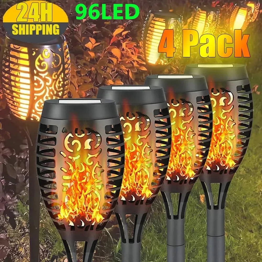 ZHQM 4 Pack Tiki Torch Lights Solar Outdoor Lights Flickering 96LED ...