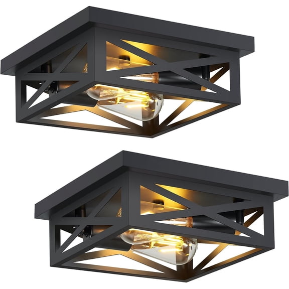 ZHU YAN 2-Pack Farmhouse Flush Mount Ceiling Light,2-Light Light Fixture,Rustic Lighting for Kitchen,Hallway,Entryway,Farmhouse Home E26 Base