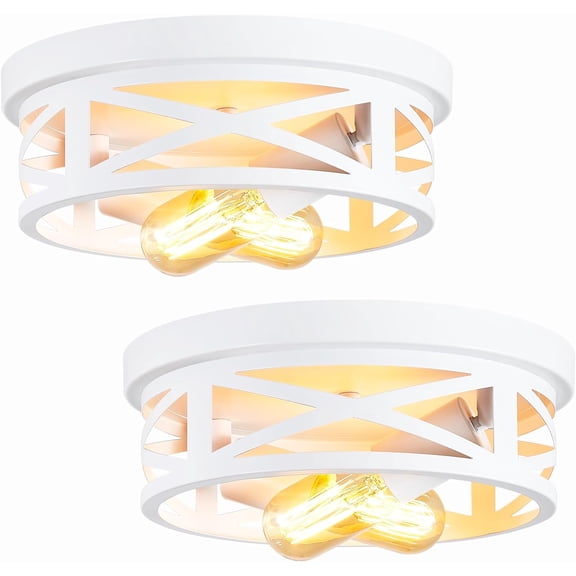ZHU YAN 2 Pack Flush Mount Ceiling Light, White Hallway Light Fixture, Metal Cage, for Kitchen Entryway, E26 Base