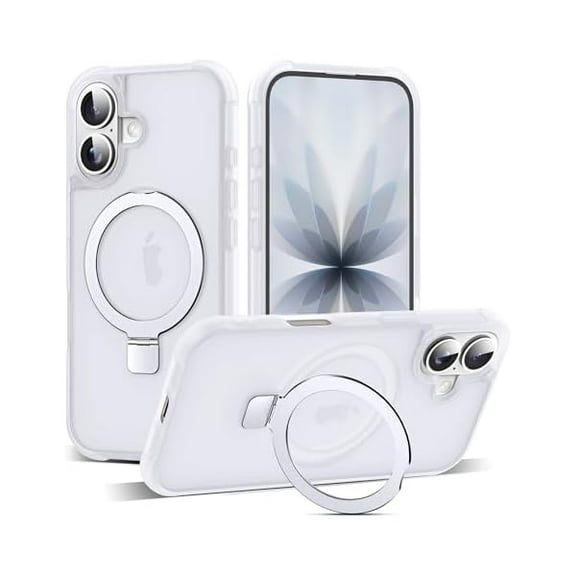 ZHU997 Compatible with iPhone 17 Case with Invisible Magnetic O-Ring Stand Military-Grade Phone Case for iPhone 17 6.3" [Compatible with Mag-Safe][Great Grip Feeling],Translucent