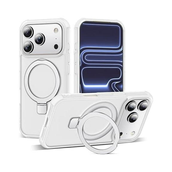 ZHU997 Compatible with iPhone 17 Pro Case with Invisible Magnetic O-Ring Stand Military-Grade Phone Case for iPhone 17 Pro 6.3" [Compatible with Mag-Safe][Great Grip Feeling],Translucent