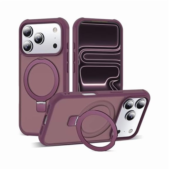 ZHU997 Compatible with iPhone 17 Pro Case with Invisible Magnetic O-Ring Stand Military-Grade Translucent Phone Case for iPhone 17 Pro 6.3" [Compatible with Mag-Safe][Great Grip Feeling], Wine Red