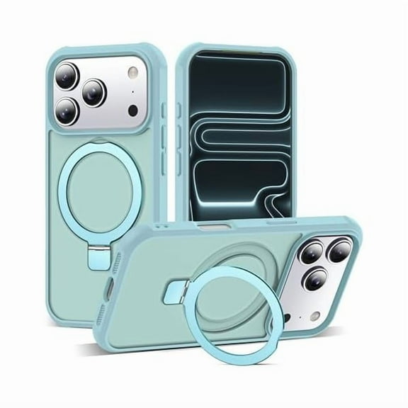 ZHU997 Compatible with iPhone 17 Pro Case with Invisible Magnetic O-Ring Stand Military-Grade Translucent Phone Case for iPhone 17 Pro 6.3" [Compatible with Mag-Safe][Great Grip Feeling], Blue
