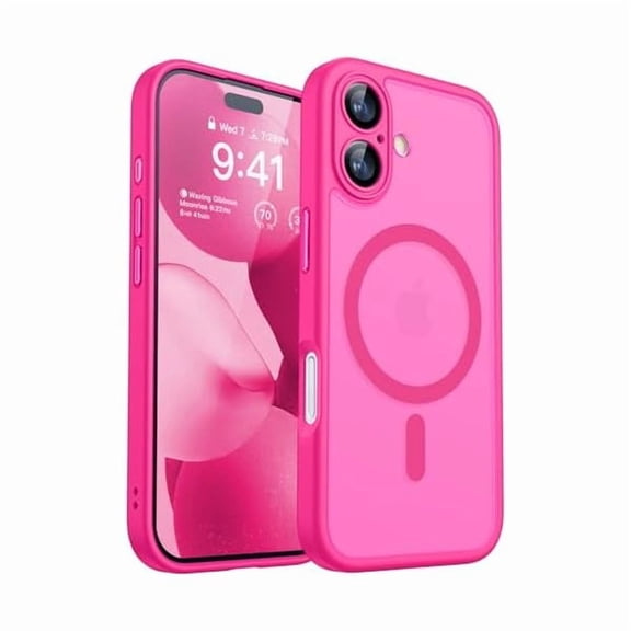 ZHU997 Magnetic for iPhone 17 Case, Upgraded [Full Camera Protection] [Compatible with Magsafe] [Translucent Matte] Shockproof Protective Phone Case for iPhone 17 - Hot Pink