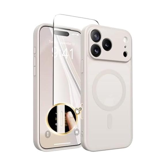 ZHU997 Magnetic for iPhone 17 Pro Case, Upgraded [Full Camera Protection] [Compatible with MagSafe] Protective Translucent Matte Women Girl Phone Case Cover, Stone