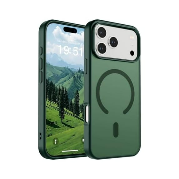 ZHU997 Magnetic for iPhone 17 Pro Max Case (Compatible with MagSafe)(Military Grade Drop Protection) Translucent Matte Shockproof with Anti-Fingerprint Phone Cover 2025,Forest Green