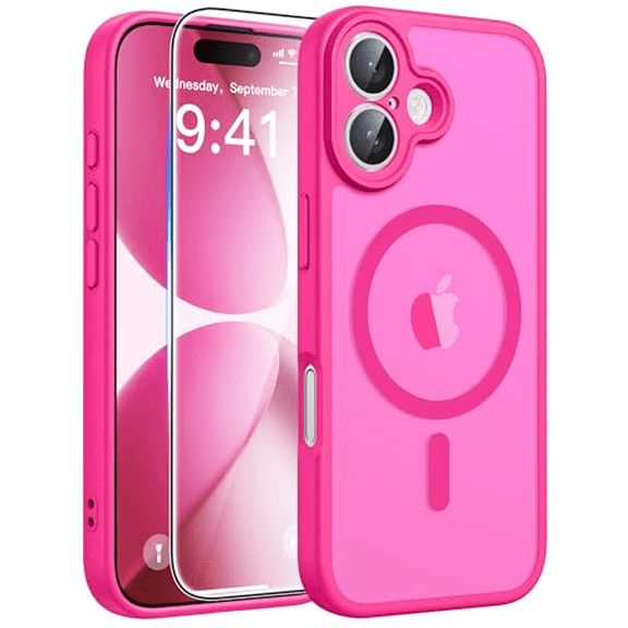 ZHU997 for iPhone 17 Phone Case: Magnetic Translucent Matte [Full Covered Camera Protection] [Screen Protector] Military Grade Shockproof Slim Cover Drop Proof Protective Cases - Hot Pink