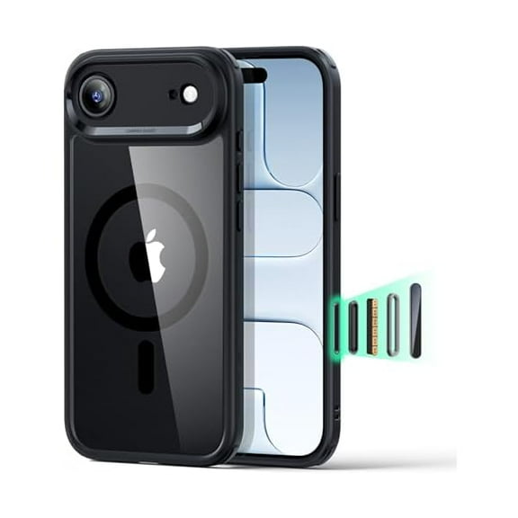 ZHU997 for iPhone Air Case, Camera Control, Compatible with MagSafe, Shockproof Military-Grade Protection, Magnetic Phone Case for iPhone 17 Air Case, Clear Black