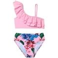 thumbnail image 1 of ZHUASHUM 2 Piece Sleeveless Swimsuit For Toddler Girl Sport Flower Floral Prints High Waist Bikini Set Swimwear Beach Bathing Suitpink,Size6-7 Years, 1 of 4