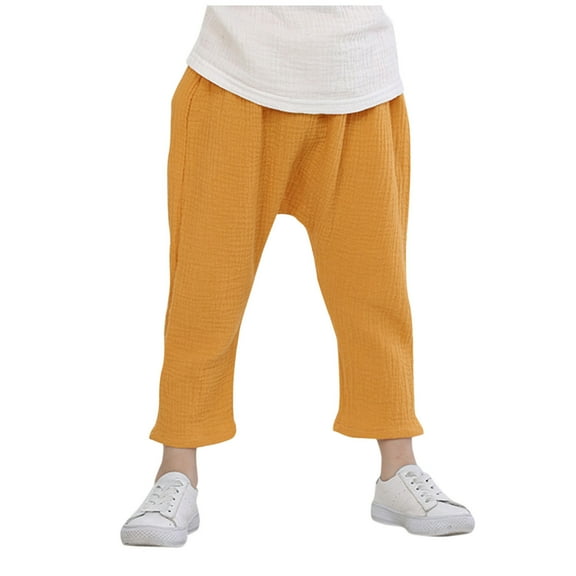 ZHUASHUM Baby Boys Girls Pants Solid Harem Child Pant Boy Toddler Pyjamas Baby Pleated Pants 5-6 Years Yellow