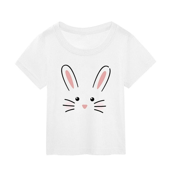 Zhuashum Baby Boys Girls T Shirts 2024 Cute Summer Solid Color Short Sleeved T Shirt Children'S Easter Cartoon Bunny Print Round Neck Blouse White,Size:5-6 Years