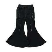 ZHUASHUM Baby Girl'S Pants Relax Fit Trousers Straight Leg Solid Color Sweartpants Casual Pants Kid Clothes Black 18-24 Months