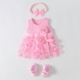 thumbnail image 1 of ZHUASHUM Baby Girls Spring Summer Print Ruffle Sleeveless Princess Dress Shoes Headbands 3Pc Clothing Pink,12-18 Months, 1 of 3