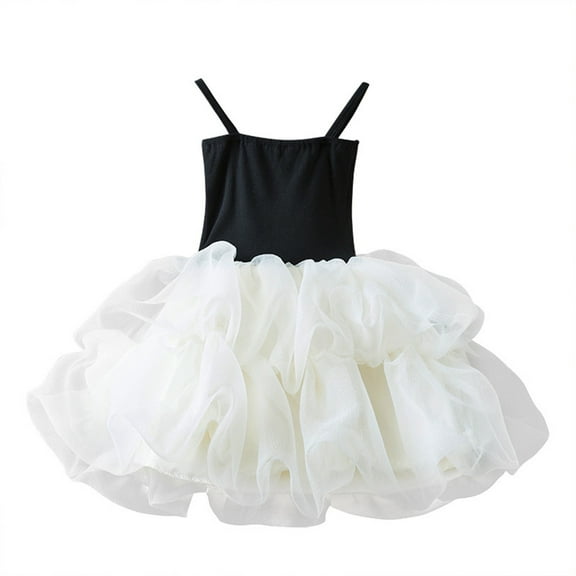 ZHUASHUM Baby Girls Tutu Dress Sleeveless Toddler Kids Sundress Tulle Bubble Dress Casual Party Princess Dresses White 5-6 Years